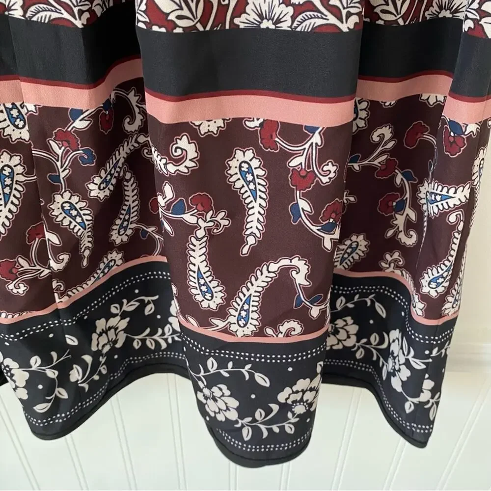Kate Spade Patchwork Rosetta Dress size 6 Deep Russet Blue and silver studs